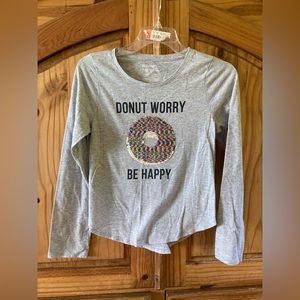Girls My Favorite Tee gray silver sequins donut long sleeve t-shirt - size 14/16